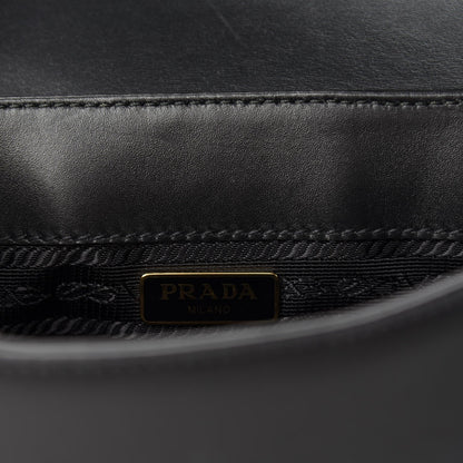 Prada Pattina Vitello Black Leather Identity Shoulder Bag 1BD302