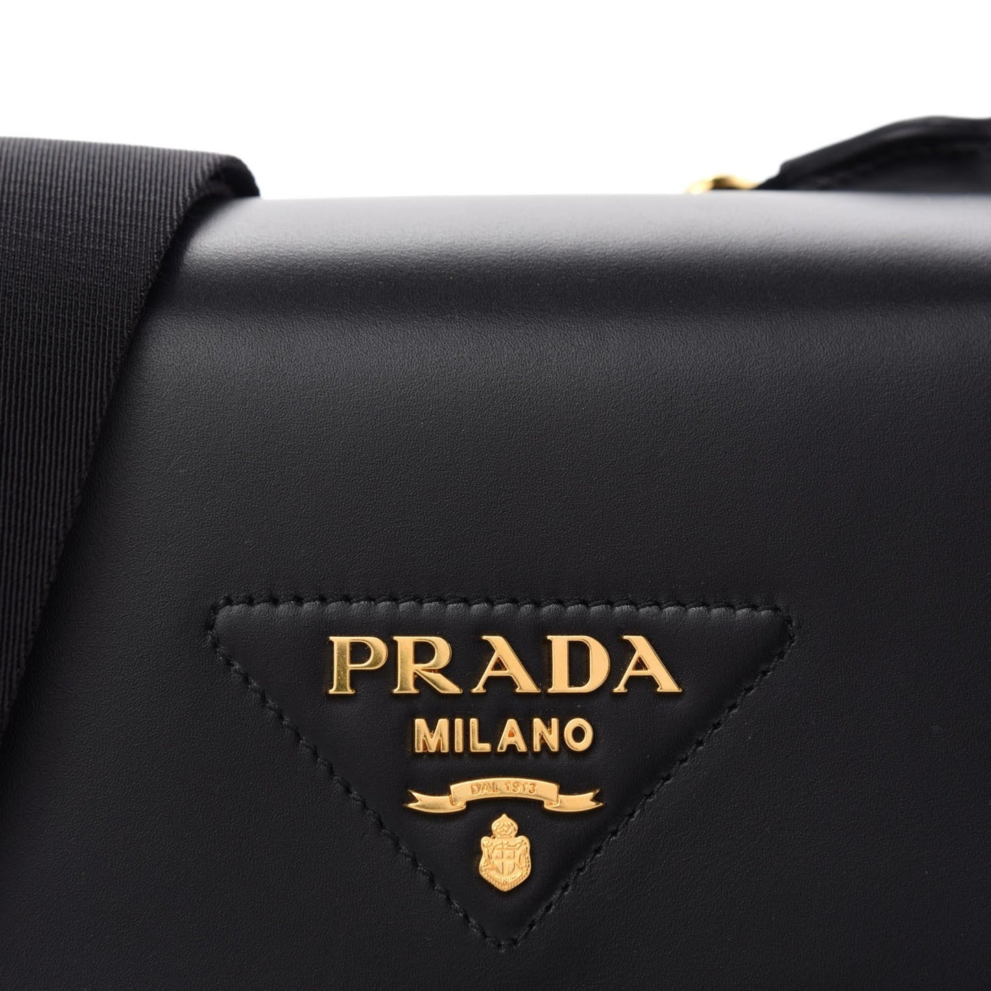Prada Pattina Vitello Black Leather Identity Shoulder Bag 1BD302