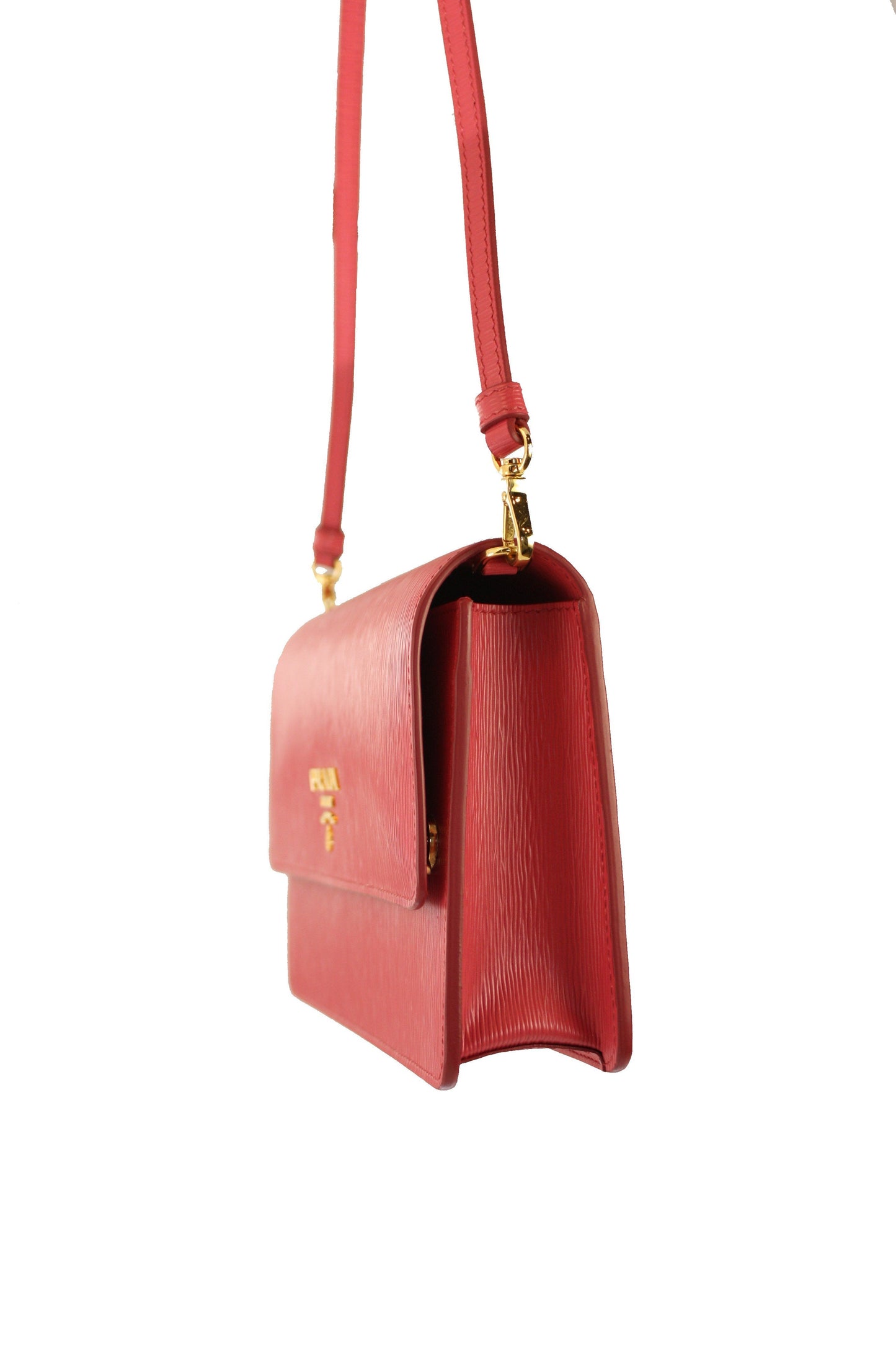 Prada Peonia Pink Vitello Move Leather Crossbody Wallet Handbag 1BP016