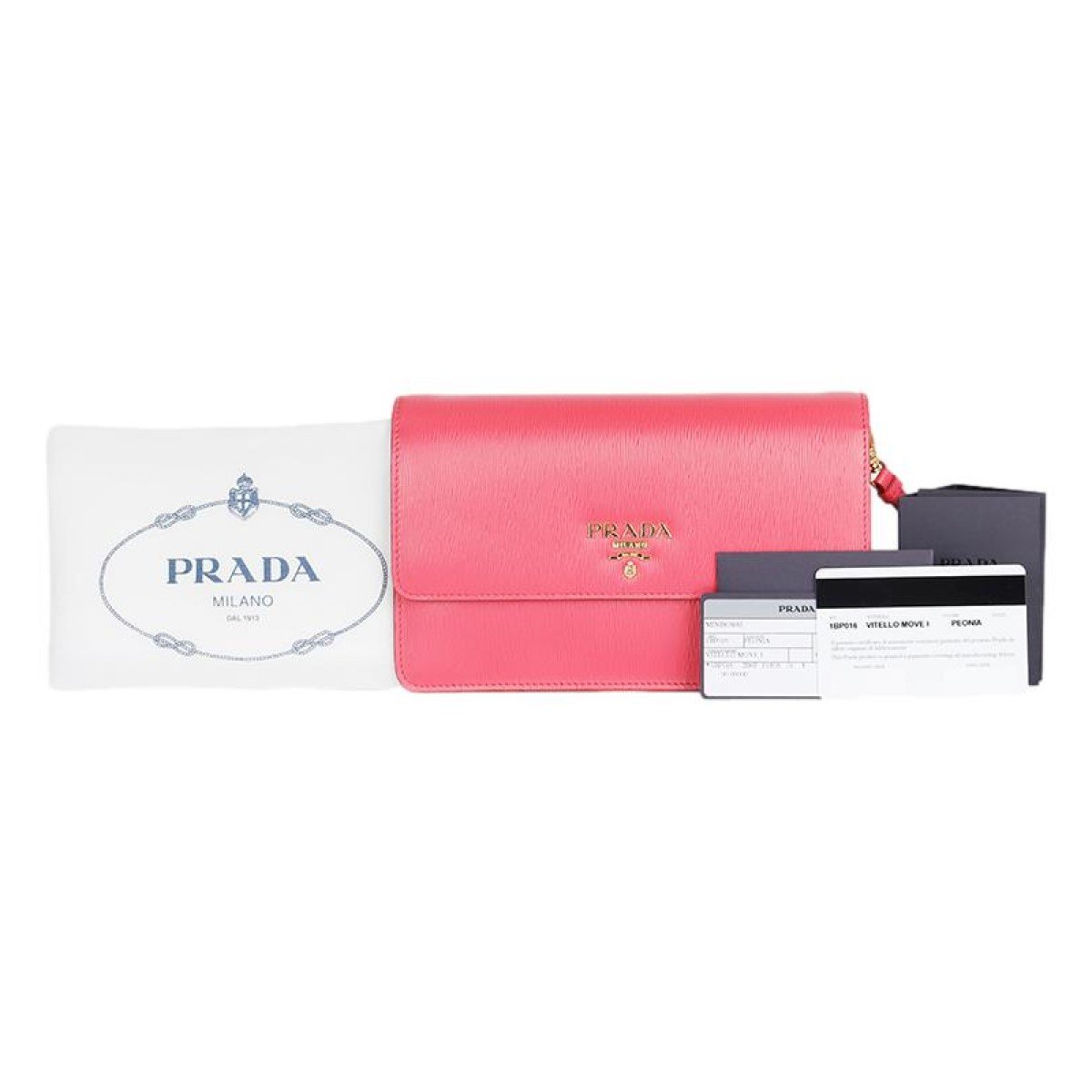 Prada Peonia Pink Vitello Move Leather Crossbody Wallet Handbag 1BP016