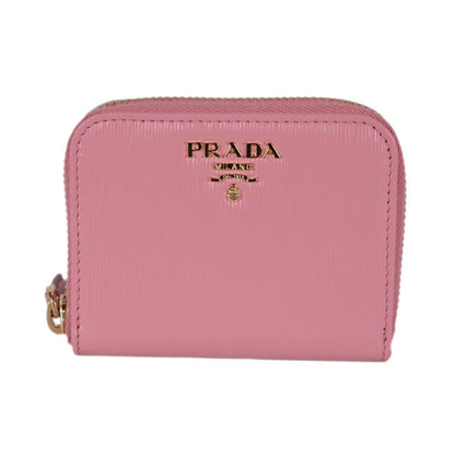 Prada Petalo Pink Saffiano Leather Gold Zip Coin Purse Wallet 1MM268