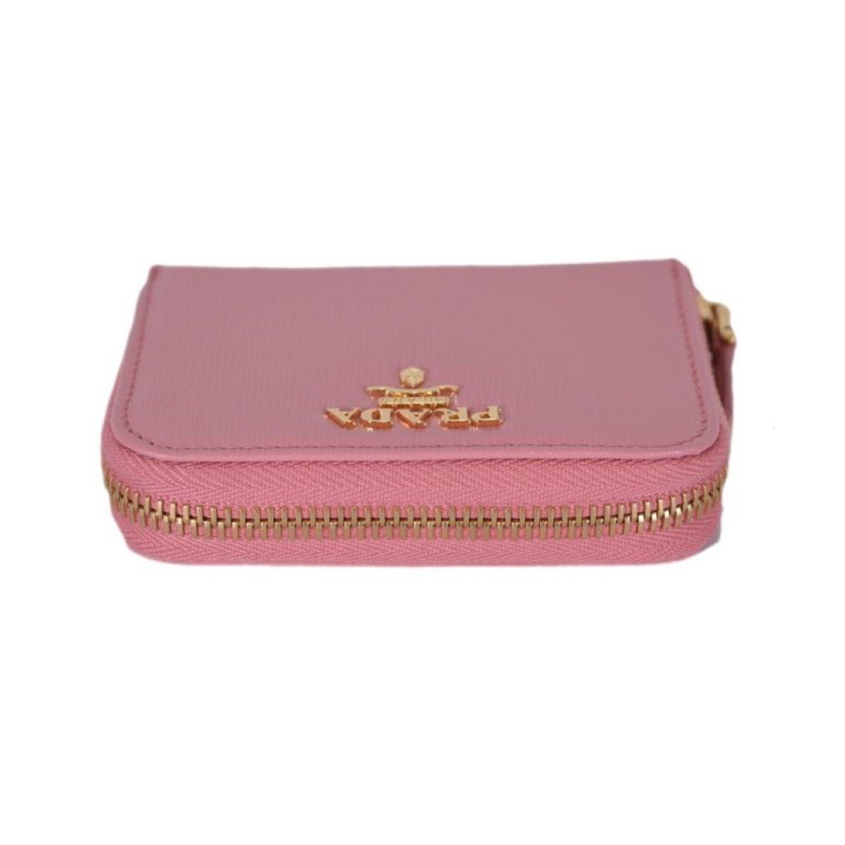 Prada Petalo Pink Saffiano Leather Gold Zip Coin Purse Wallet 1MM268
