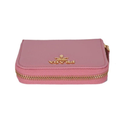 Prada Petalo Pink Saffiano Leather Gold Zip Coin Purse Wallet 1MM268
