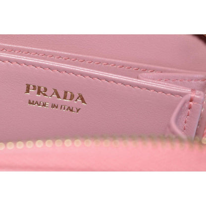 Prada Petalo Pink Saffiano Leather Gold Zip Coin Purse Wallet 1MM268