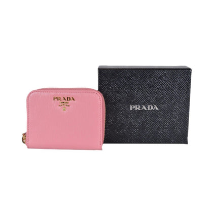 Prada Petalo Pink Saffiano Leather Gold Zip Coin Purse Wallet 1MM268