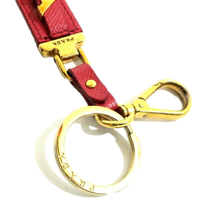 Prada Saffiano Leather Clip Keychain Peony Pink Gold Logo Lettering