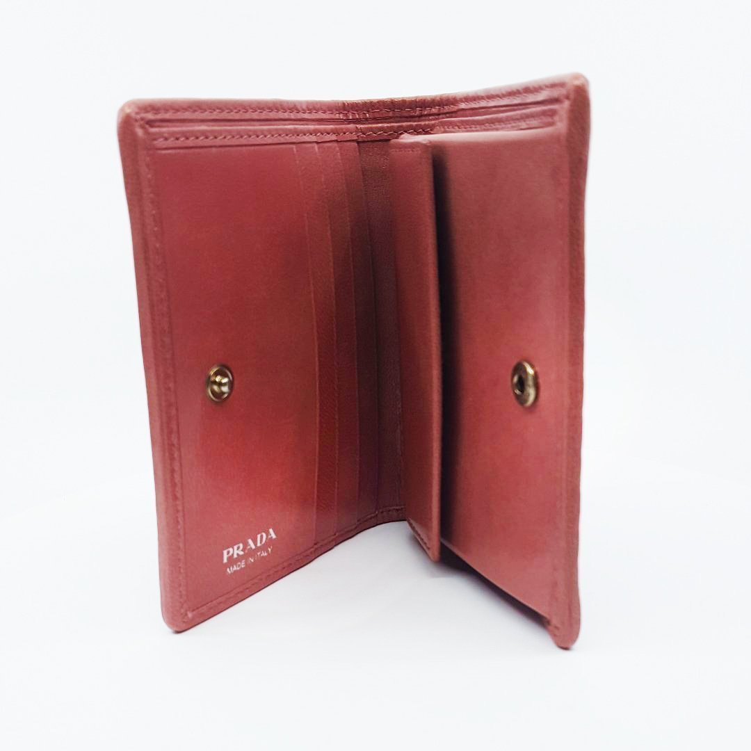 Prada Pink Portafoglio Verticale Bruyere Madras Textured Leather Wallet 1MV204