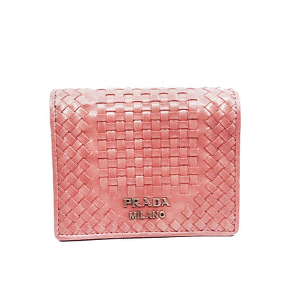 Prada Pink Portafoglio Verticale Bruyere Madras Textured Leather Wallet 1MV204