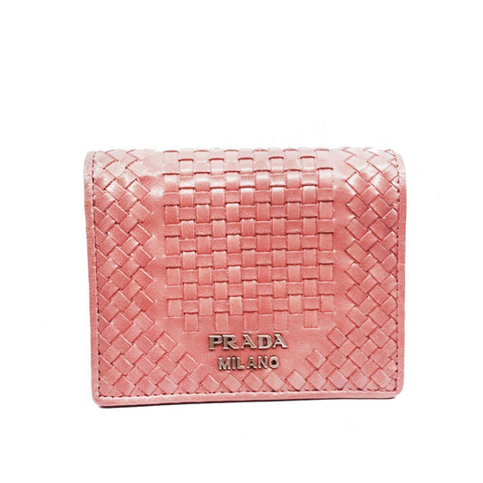 Prada Pink Portafoglio Verticale Bruyere Madras Textured Leather Wallet 1MV204