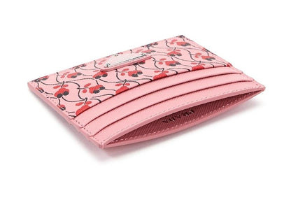 Prada Pink Red Saffiano Card Case Floral Triangle Logo 1MC025