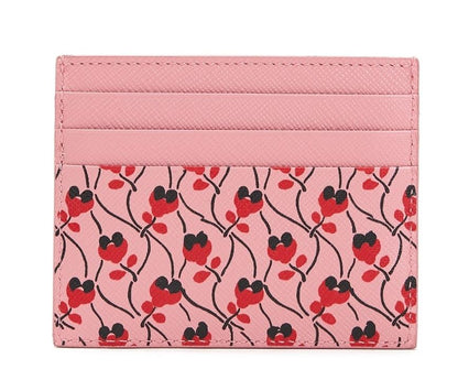 Prada Pink Red Saffiano Card Case Floral Triangle Logo 1MC025
