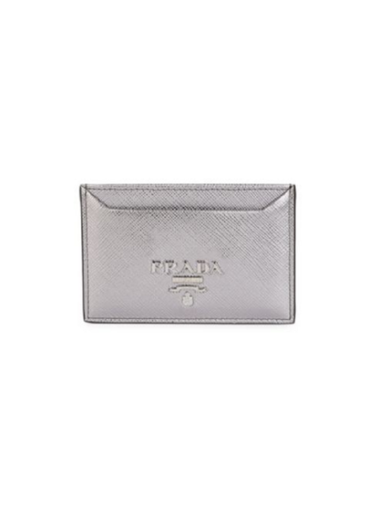Prada Portacarte Di Credito Card Holder Cromo Silver Leather