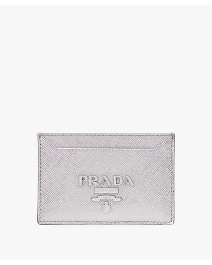Prada Portacarte Di Credito Card Holder Cromo Silver Leather