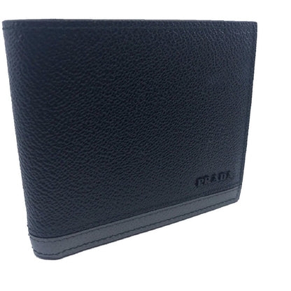 Prada Mens Bifold Black Nero Baltico Grey Vitello Micro Grain Leather Wallet 2MO513
