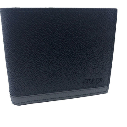 Prada Mens Bifold Black Nero Baltico Grey Vitello Micro Grain Leather Wallet 2MO513