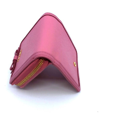 Prada Portafoglio Lampo Light Pink Vitello Move Zip Flap Bow Wallet 1ML522