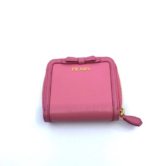 Prada Portafoglio Lampo Light Pink Vitello Move Zip Flap Bow Wallet 1ML522