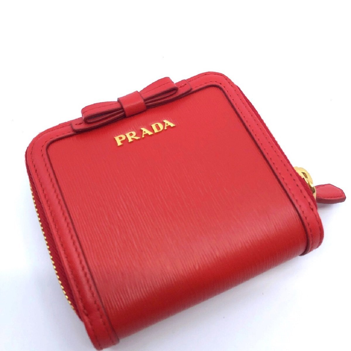 Prada Portafoglio Lampo Fuxia Light Red Vitello Move Zip Flap Bow Wallet 1ML522
