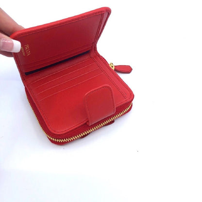 Prada Portafoglio Lampo Fuxia Light Red Vitello Move Zip Flap Bow Wallet 1ML522