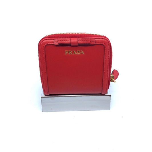 Prada Portafoglio Lampo Fuxia Light Red Vitello Move Zip Flap Bow Wallet 1ML522