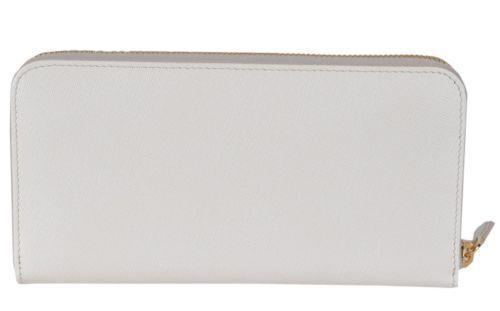 Prada Portafoglio Lampo Latte Cream Saffiano Metal Leather Full Zip Wallet 1ML506