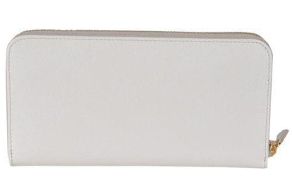 Prada Portafoglio Lampo Latte Cream Saffiano Metal Leather Full Zip Wallet 1ML506