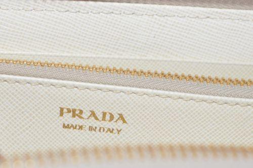 Prada Portafoglio Lampo Latte Cream Saffiano Metal Leather Full Zip Wallet 1ML506