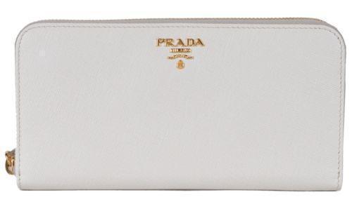 Prada Portafoglio Lampo Latte Cream Saffiano Metal Leather Full Zip Wallet 1ML506