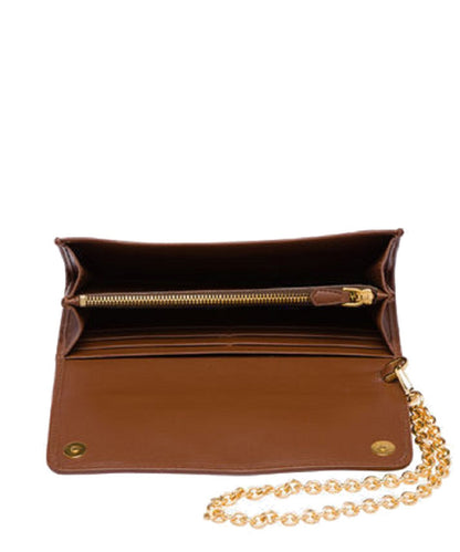 Prada Portafoglio Pattina Cammello Brown and Pink Velvet Ricamo Wristlet 1MH019