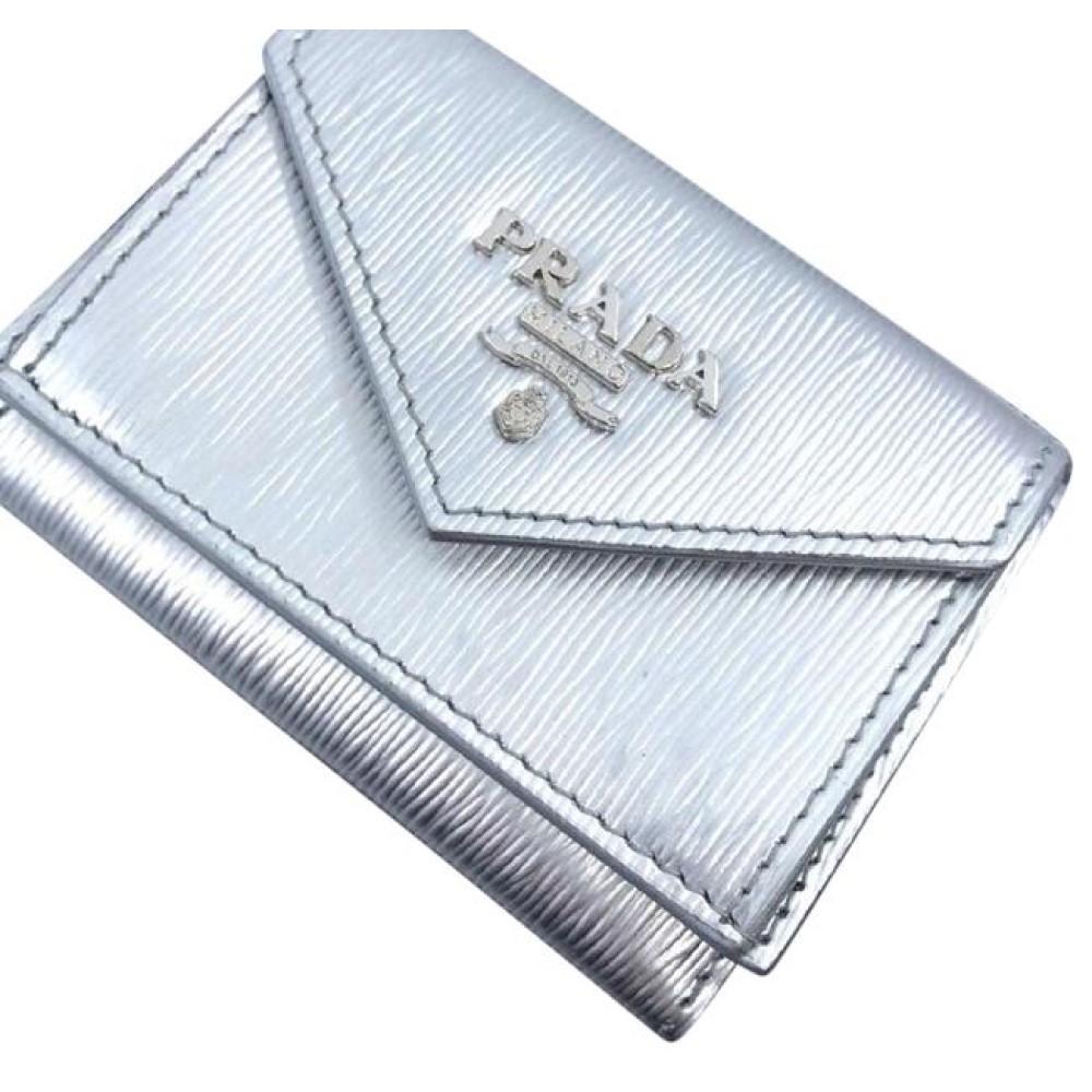 Prada Portafoglio Pattina Cromo Silver Vitello Move Envelope Flap Wallet 1MH021