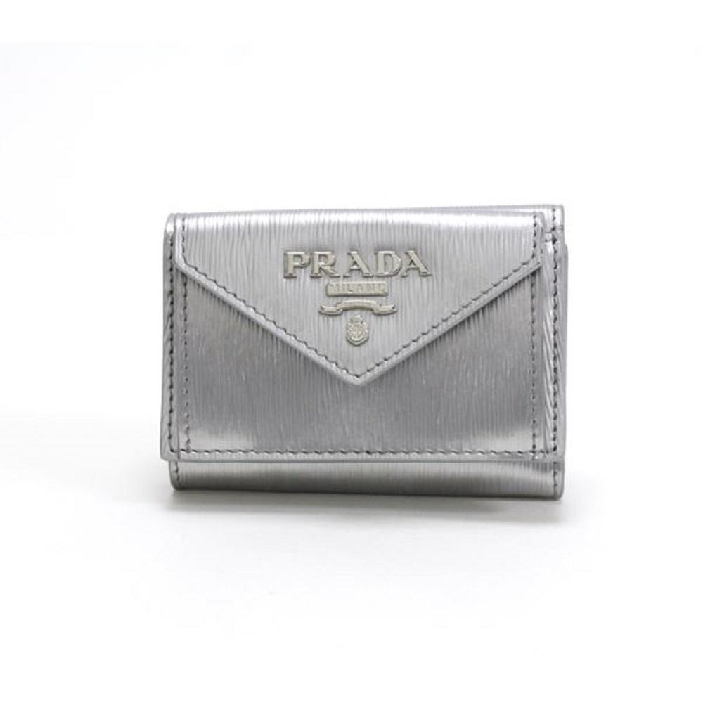 Prada Portafoglio Pattina Cromo Silver Vitello Move Envelope Flap Wallet 1MH021