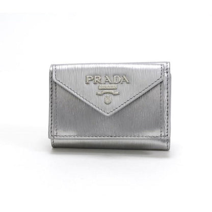 Prada Portafoglio Pattina Cromo Silver Vitello Move Envelope Flap Wallet 1MH021