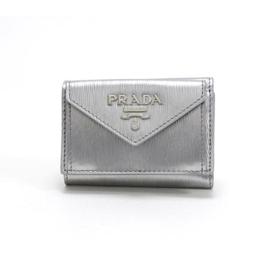 Prada Portafoglio Pattina Cromo Silver Vitello Move Envelope Flap Wallet 1MH021