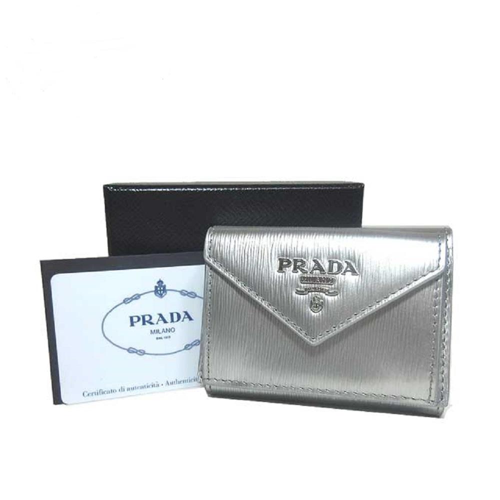 Prada Portafoglio Pattina Cromo Silver Vitello Move Envelope Flap Wallet 1MH021