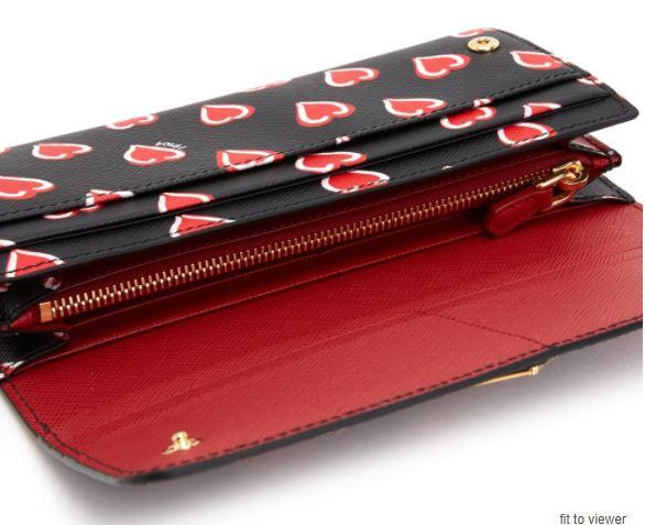 Prada Portafoglio Pattina Nero Hearts Saffiano Print Double Snap Wallet 1MH132