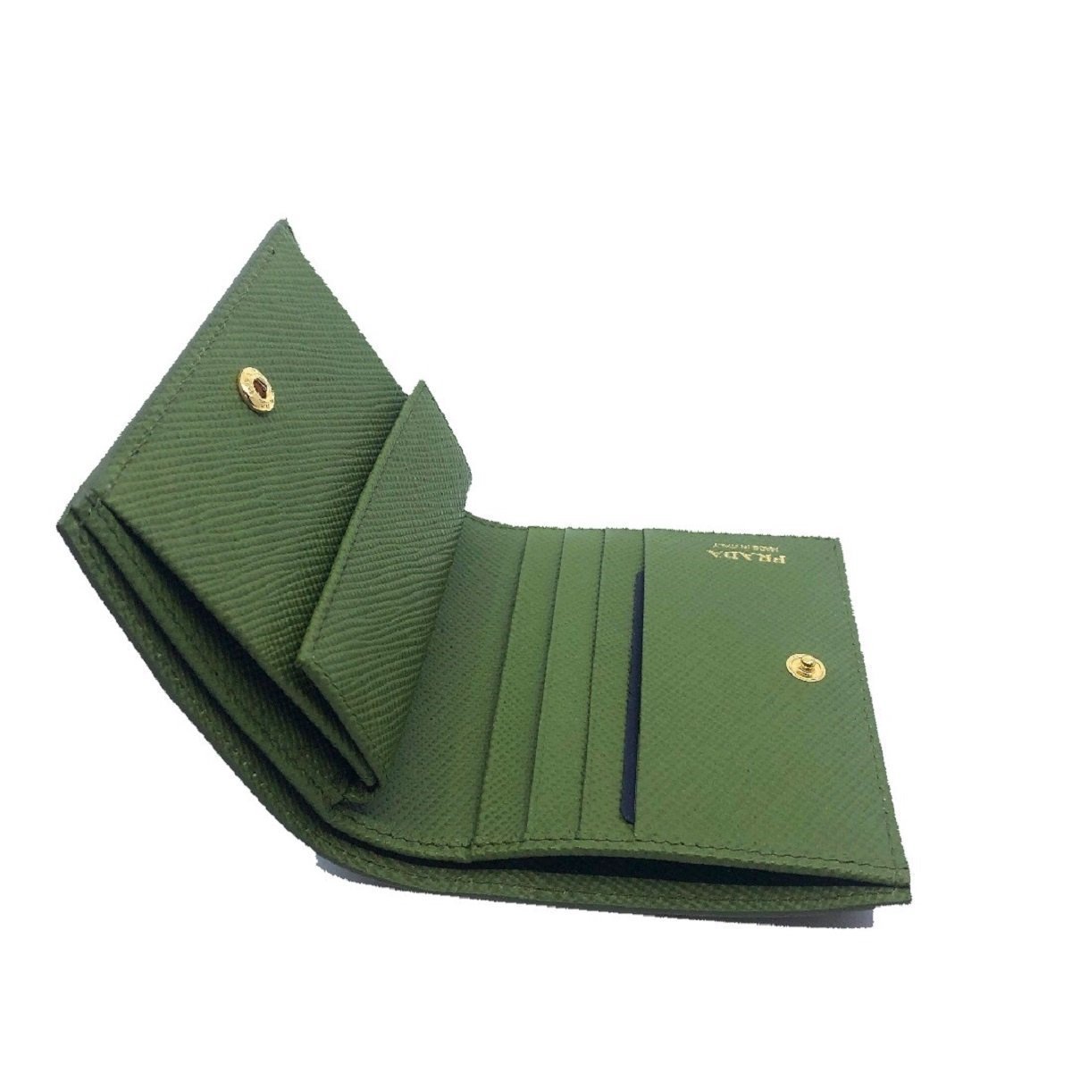 Prada Portafoglio Vertical Green Saffiano Leather Flap Wallet