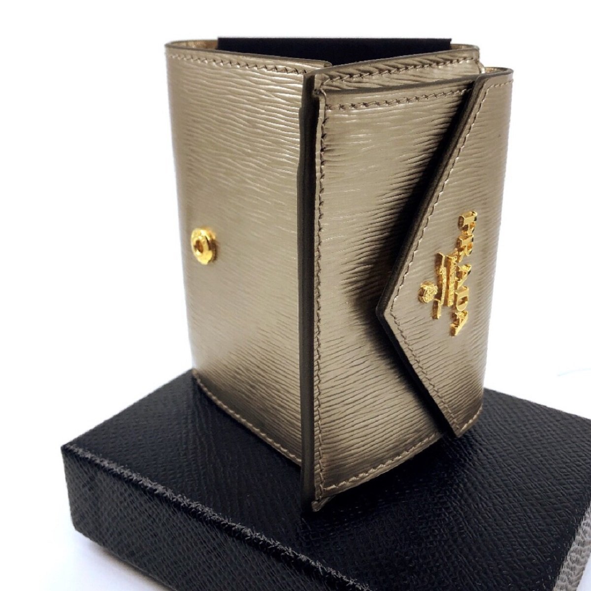 Prada Cipria Metallic Gold Vitello Move Leather Wallet 1MH021