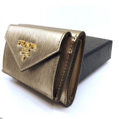 Prada Cipria Metallic Gold Vitello Move Leather Wallet 1MH021