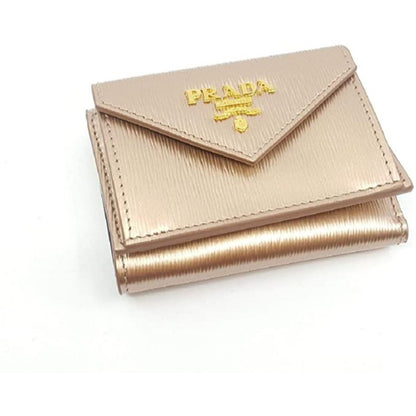 Prada Cipria Metallic Gold Vitello Move Leather Wallet 1MH021