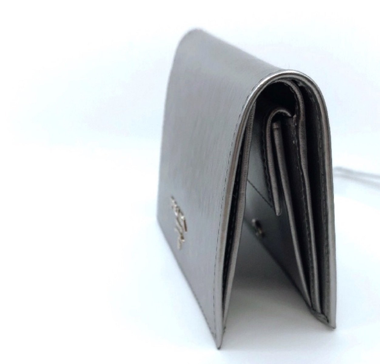 Prada Portafoglio Verticale Cromo Silver Vitello Move Leather Flap Wallet 1MV204