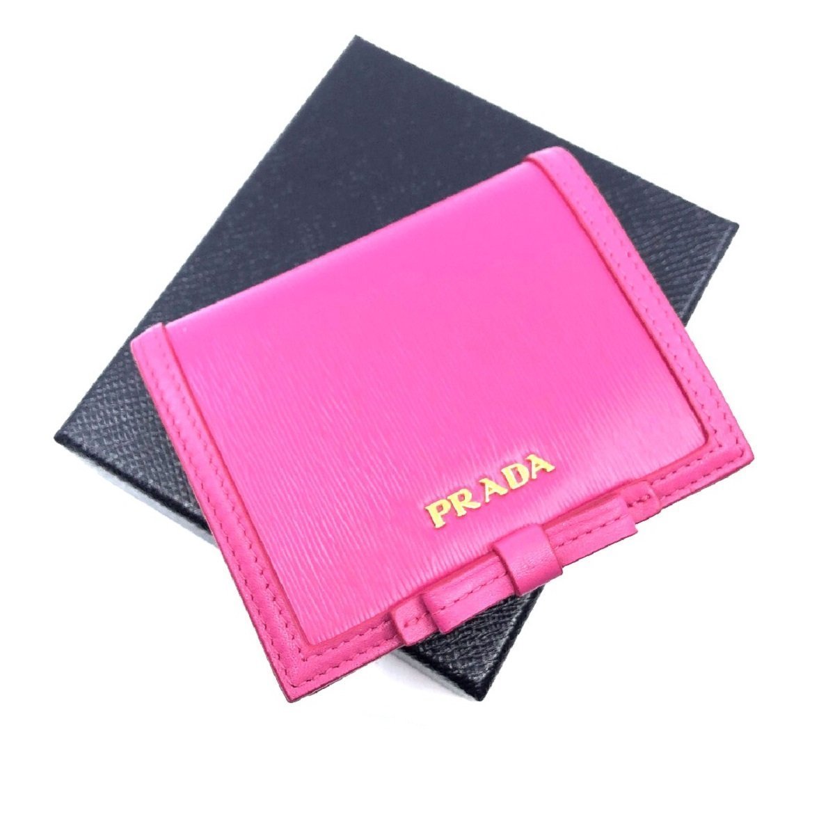 Prada Portafoglio Verticale Fuxia Pink Leather Flap Bow Wallet 1MV204
