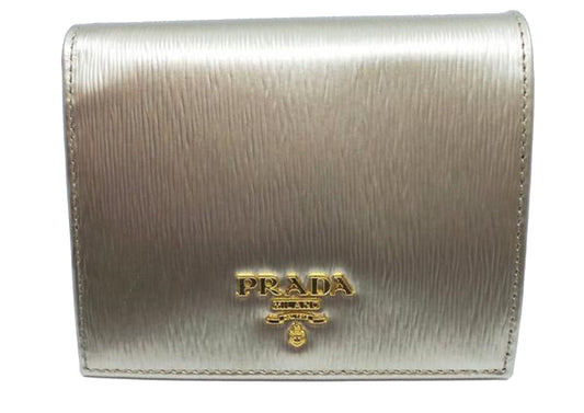 Prada Portafoglio Verticale Pirite Gold Vitello Move Leather Flap Wallet 1MV204