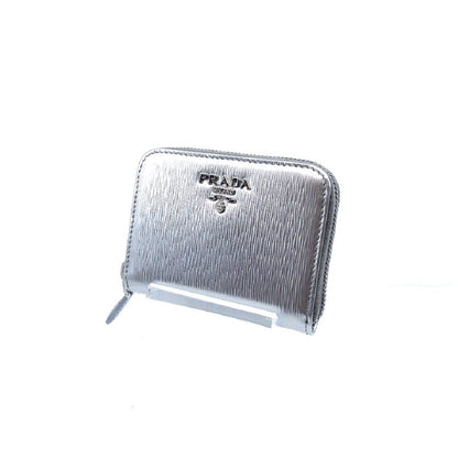 Prada Cromo Metallic Silver Vitello Move Leather Zipper Wallet