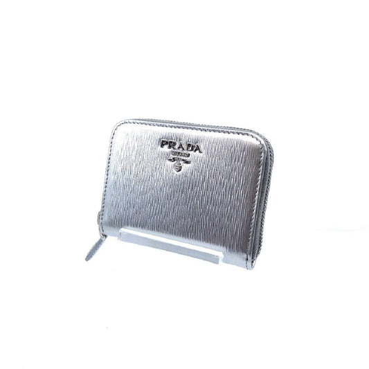 Prada Cromo Metallic Silver Vitello Move Leather Zipper Wallet
