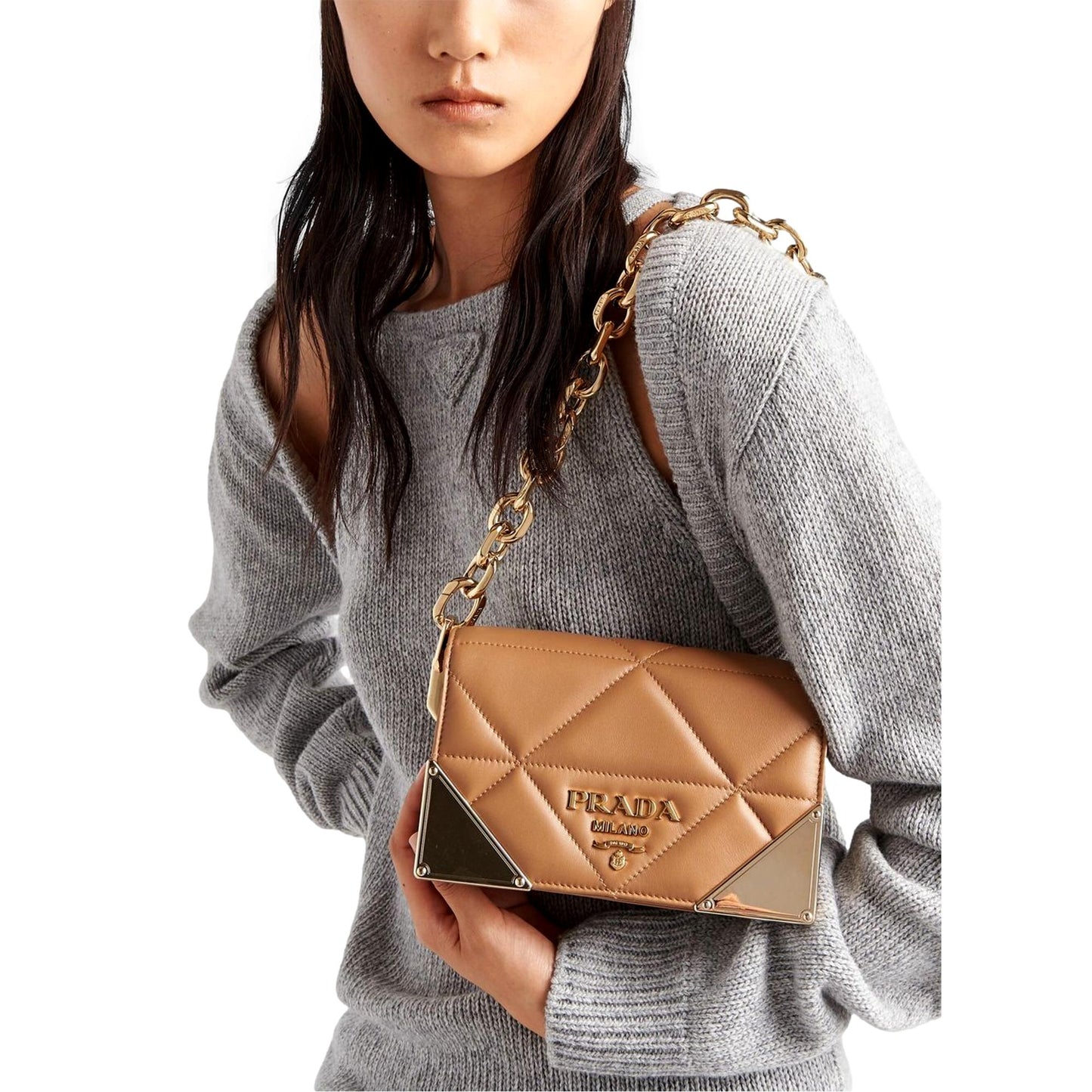 Prada Quilted Nappa Caramel Leather Shoulder Bag