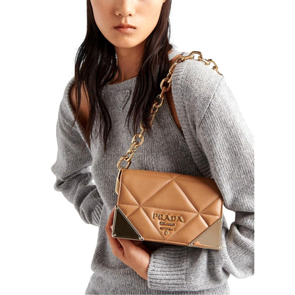 Prada Quilted Nappa Caramel Leather Shoulder Bag