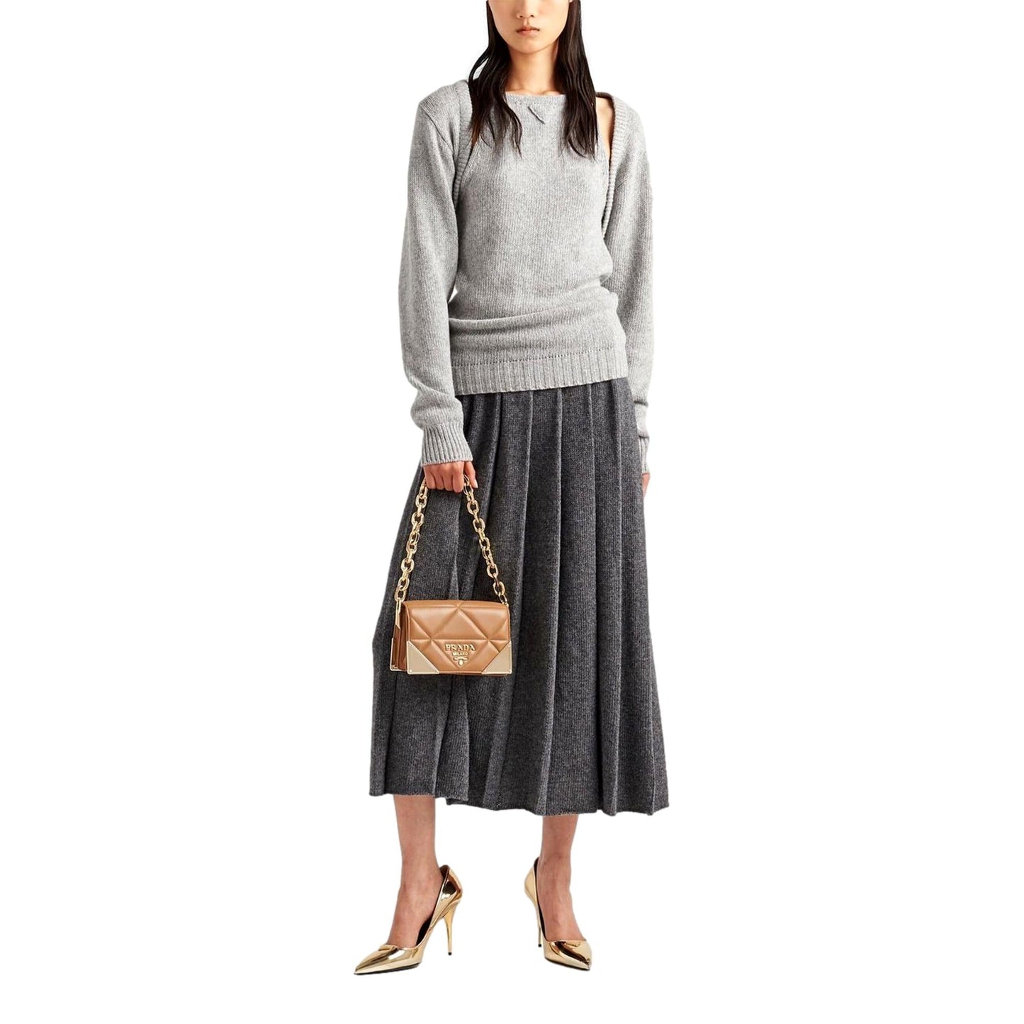 Prada Quilted Nappa Caramel Leather Shoulder Bag