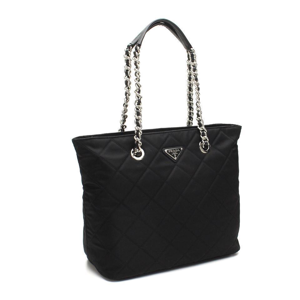 Prada Quilted Tessuto Nylon Chain Black Tote Shoulder Bag