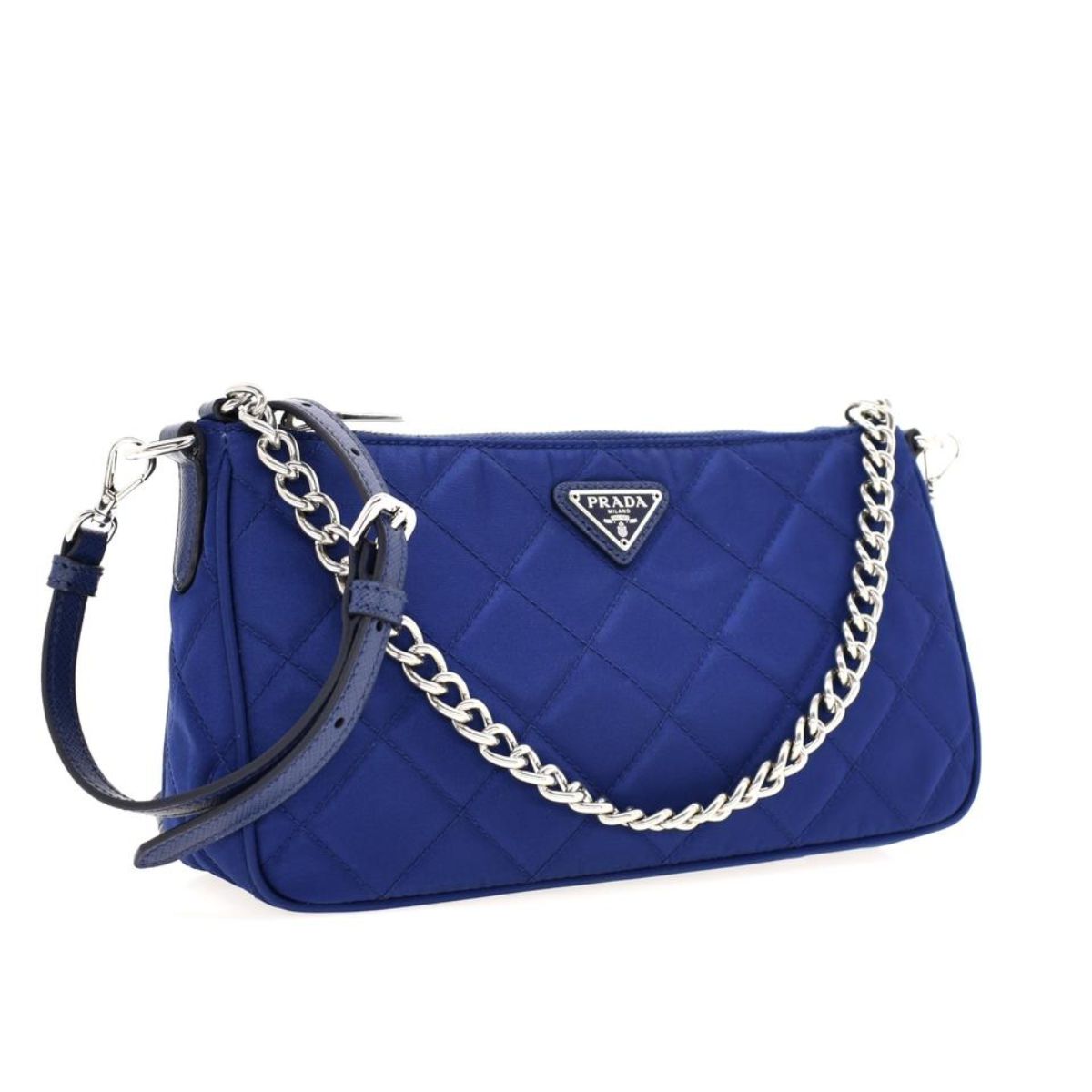 Prada Quilted Tessuto Nylon Bluette Blue Crossbody Triangle Logo 1BH026