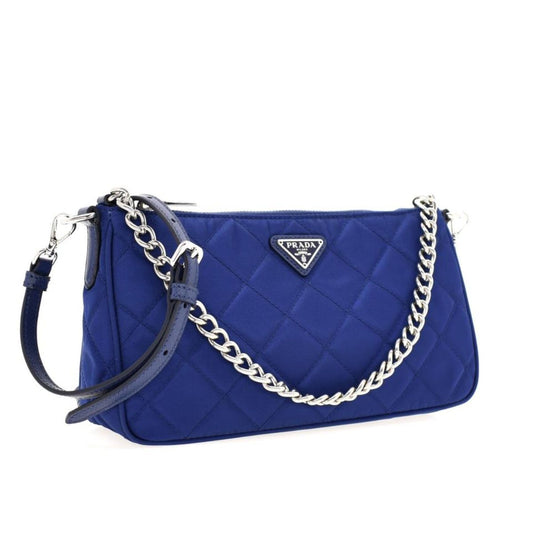 Prada Quilted Tessuto Nylon Bluette Blue Crossbody Triangle Logo 1BH026
